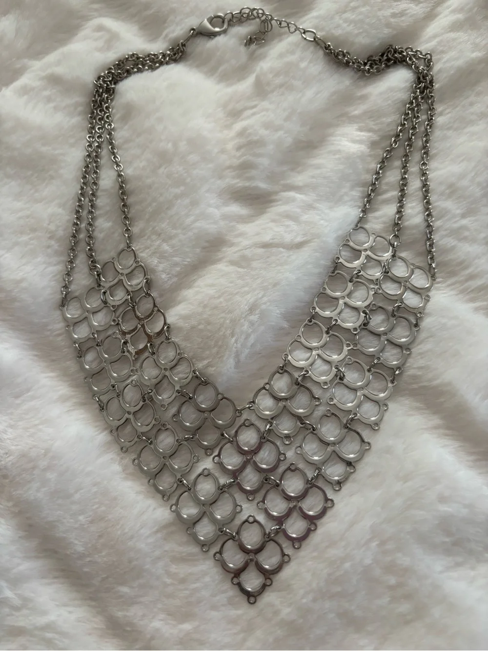 Silver Statement Chain-Link Bib Necklace - Women Jewelry